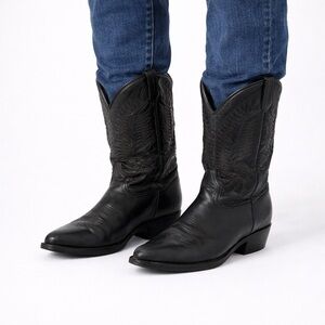 Size 8 Dan Post Men’s Silver Rebel Cowboy Boots Black Western Leather USA 1466